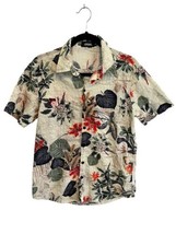 JOGAL Mens Hawaiian Shirt Ivory Tropical Flowers Leaves Short Sleeve Sz M - $13.43