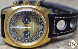Vintage Gold plated Tissot Navigator Chronograph watch Gold Brown Sundial C 872 - £820.50 GBP