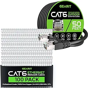 GearIT 100Pack 2ft Cat6 Ethernet Cable &amp; 50ft Cat6 Cable - £267.82 GBP