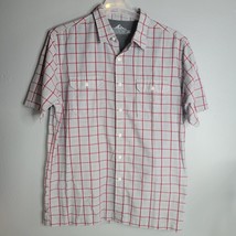 Columbia Mens Shirt Large Quick Dry Button Up Gray Red Striped Pockets - £11.58 GBP