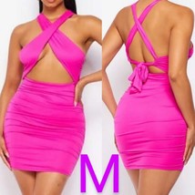 Sexy Magenta Pink Halter Ruched Bodycon Mini Dress~Size M - £22.67 GBP