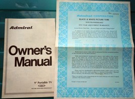 Admiral Owner’s Manual 9” Portable TV 1960s - £3.07 GBP