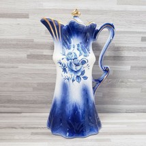 Cobalt Blue Floral Small Lidded 18 oz. Pitcher Creamer - £14.45 GBP