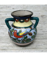 Bird &amp; Flowers Ceramic Vase Jug Handmade Crackle Finish 3 Handled Boho C... - £40.30 GBP