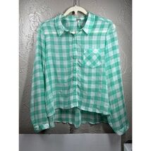 Free People Green Checkered Button Up Long Sleeve Lightweight Top Size M... - $15.37