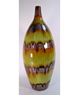 16&quot; MCM Studio Art Green &amp; Orange Copper Drip Glaze Pottery Vase Ceramic... - $44.85