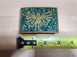 Hand Made Green Gold Thunderbird Brass Belt Buckle Aztec Tribal Bird Vtg - £13.88 GBP