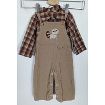 Raccoon Handmade 18m Overalls Set Vintage Beige Plaid Shirt Corduroy (#35) - $14.99