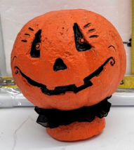 Paper Mache Jack O Lantern smiling Black &amp; Orange Halloween Decor Figure - $16.95