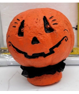 Paper Mache Jack O Lantern smiling Black &amp; Orange Halloween Decor Figure - $16.95