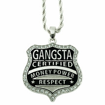 14K White Gold GP Lab Diamond P Diddy Money Power Respect Pendant Rope Chain 30&quot; - £7.95 GBP