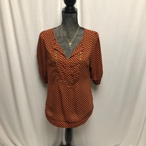 41 Hawthorn Top Womens Medium Orange Navy Studded Blouse - £12.50 GBP