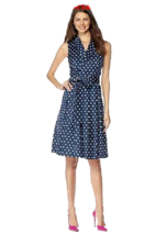 NEW ANNE KLEIN COTTON NAVY BLUE WHITE POLKA DOTS FIT AND FLARE DRESS SIZ... - $102.95