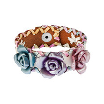 Three Rose Bouquet Multicolor Handcrafted Leather Bracelet - £12.05 GBP