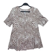 d &amp; co Denim &amp; Company Shirt Women Medium Petite Brown Giraffe Animal Print - £11.95 GBP