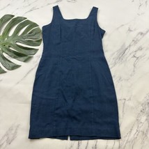 Diane B Vintage Linen Blend Sheath Dress Size 8 Navy Blue Sleeveless 90s - $29.69