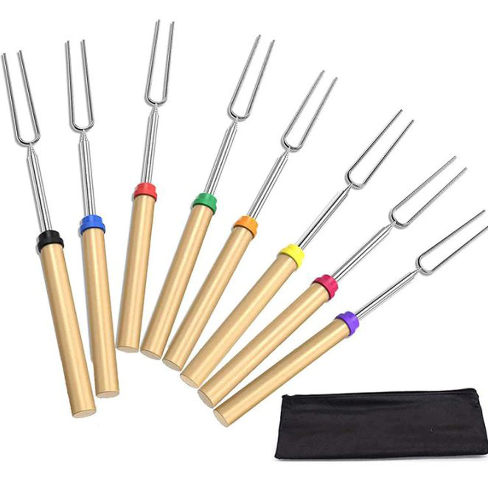 8pcs Barbecue Fork Set with Storage Bag Telescopic Marshmallow Sausages Hot Dogs - £125.44 GBP