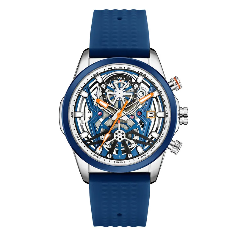Sport Chronograph Watch for Men Navy Blue Silicone Strap Waterproof Quar... - $37.33