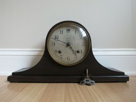 Antique ANSONIA mantel clock key pendulum vintage metal face bim bam TAMBOUR - £88.25 GBP