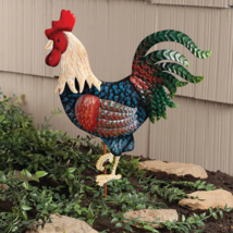 Colorful Rooster Chicken Garden Stake Rustic Farm Country Outdoor Yard Art Decor - £23.11 GBP