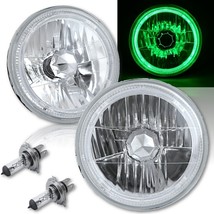 7&quot; Halogen H4 Headlight Headlamp Green LED Halo Angel Eyes Light Bulbs Pair Iw - £63.90 GBP