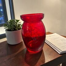 Large Red Glass Vase 10” Flared Rim Decorative Accent Coated Finish AS-IS - $17.81