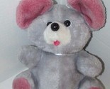 Vintage plush gray mouse rose pink ears feet rope tail felt tongue black... - $9.89
