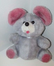 Vintage plush gray mouse rose pink ears feet rope tail felt tongue black nose - £7.90 GBP