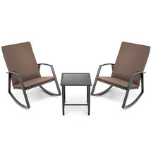 3 Pieces Patio Rattan Rocking Furniture Set-Brown - $270.14