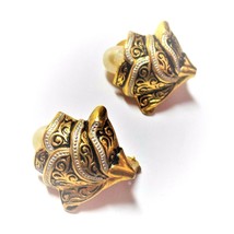 Toledo Ware Clip Earrings Vintage White &amp; Black Gold Tone - $11.00