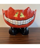 Ceramic Vintage style Pumpkin Face Candy Bowl Witch Shoes Footed Hallowe... - £31.42 GBP