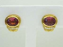 5ctw Natural Pink Tourmaline &amp; Diamond Omega Earrings 18k Gold - £3,305.33 GBP