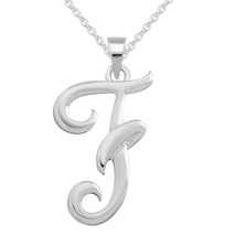 Letter F Charm Necklace 14K White Gold Plated Silver Capital Initial A-Z Name - £31.97 GBP
