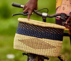 Ghana Bolga Front Bike Basket, Farm Market  Basket, Shopping Basket, Bike Bag - £74.94 GBP