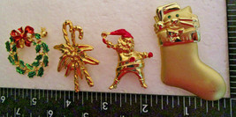 Vintage Christmas Pin Brooch Lot Gold-tone some w/enamel trim. Wreath Candy Cane - £15.63 GBP