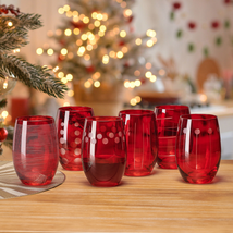 Mikasa Stemless Red Colored Wine Glasses Glassware Xmas Holiday 6 Piece Set New - £39.32 GBP