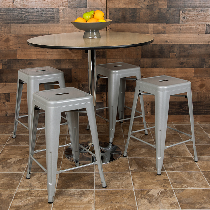 Silver 24" High Metal Stool 4-ET-31320-24-SV-R-GG