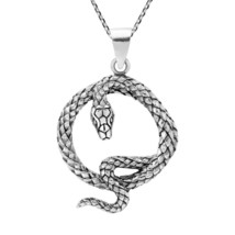 Fierce Serpent Coiled Snake Animals .925 Sterling Silver Retro Boho Necklace - £27.21 GBP