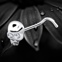 925 Sterling Silver Clear Crystal Skull Nose Stud Screw Pin Unique Gothi... - $8.45