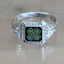 925 Sterling Silver Vintage Enamel 4H Club Ring 21mm SZ 11 - $39.55