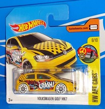 Hot Wheels 2017 Short Card HW Art Cars #16 Volkswagen Golf MK7 Yellow w/... - £3.08 GBP