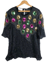 Vtg 1970s Laurence Kazar Silk Beaded Evening Wear Top Party Cocktail Fit... - $65.14
