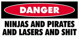 x2 Vinyl Stickers 15x7.5cm danger ninjas pirates lasers laptop funny humour cool - £4.47 GBP