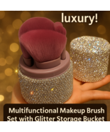 Luxury Rhinestone Makeup Brush Set with Glitter Holder – Portable Dustpr... - $34.73 CAD