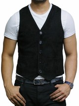 Real Lambskin Leather Men Waistcoat Jacket Vest Coat Black Suede Stylish... - £100.90 GBP+
