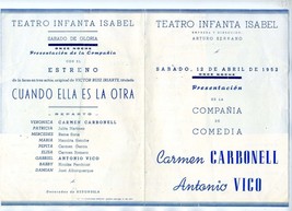 Teatro Infanta Isabel Program Carmen Carbonel  Antonio Vico 1952 Madrid Spain - £19.63 GBP