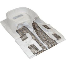 Men CEREMONIA Turkey Shirt 100% Cotton Fancy Rhine Stones #TSV 13 White Slim Fit image 2