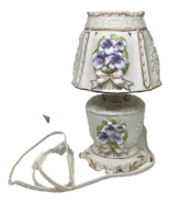 Victorian White Gold Relief 3D Flowers Violets Lamp Lilac Purple Shade C... - $33.87 CAD
