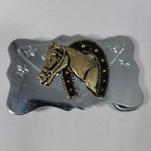 Vintage Horse Head SMALL Belt Buckle Through Lucky Horseshoe on Metal We... - $6.23