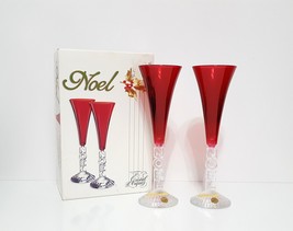 NEW Cristal D&#39;Arques Set of 2 Red Noel 24% Lead Crystal Flute Glasses 8.... - £41.49 GBP